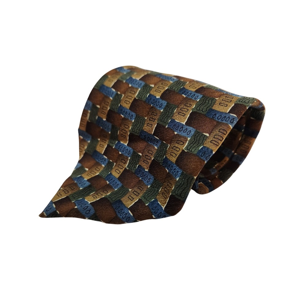 J‎ Garcia Fish Collection Seventeen Silk Necktie Brown Blue Geometric 3.75 x 62